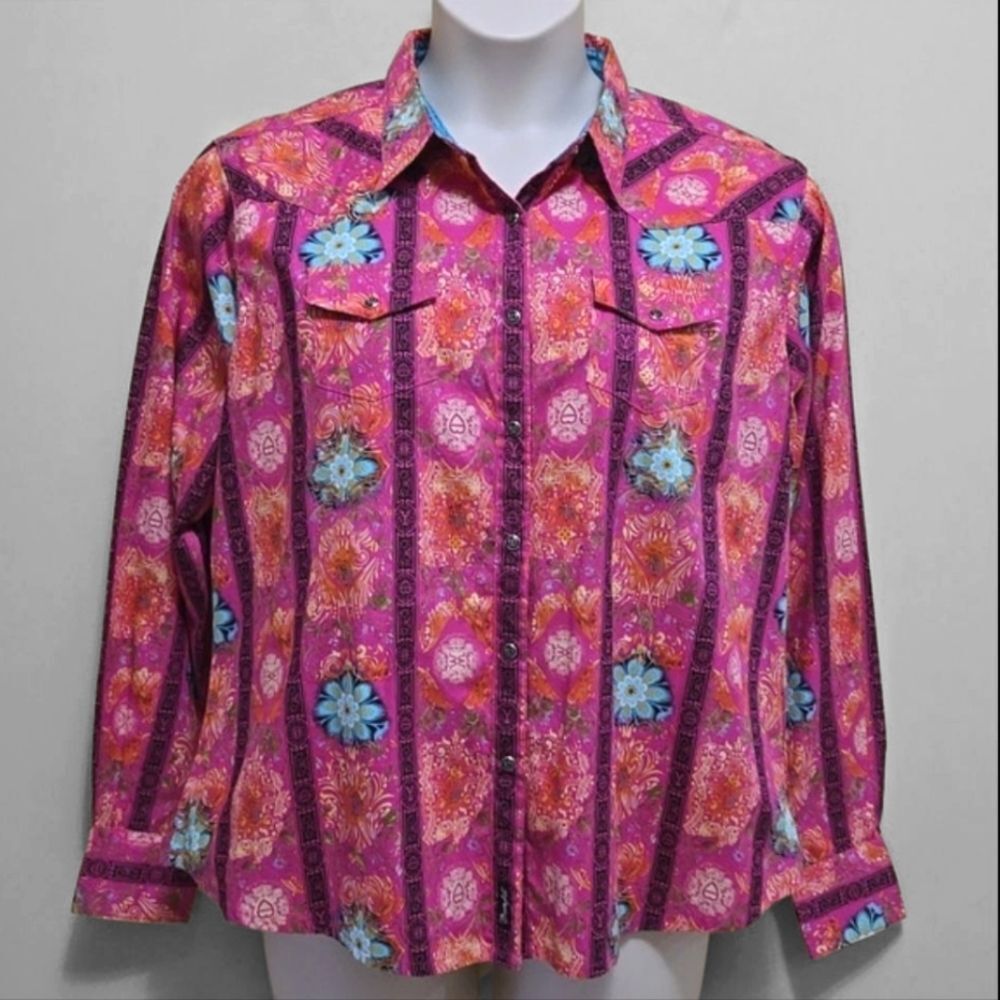 Wrangler Pink Pearl Snap Long Sleeve Western Shirt Size XL Cowgirl Country Rodeo